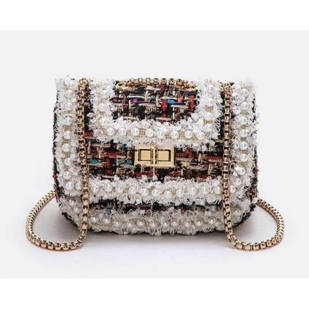 Fluffy Trendy Tweed Fuzzy Iconic Swing Bag Ladies Chain Satchel